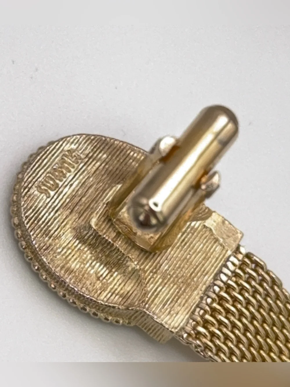 SWANK Gold-Tone Wrap Around Cuff Links with Blue Marquise Style Rhinestone